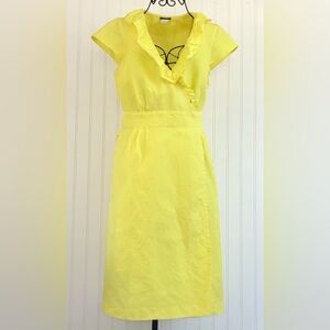 J. Crew Yellow Linen Ruffle Wrap Dress